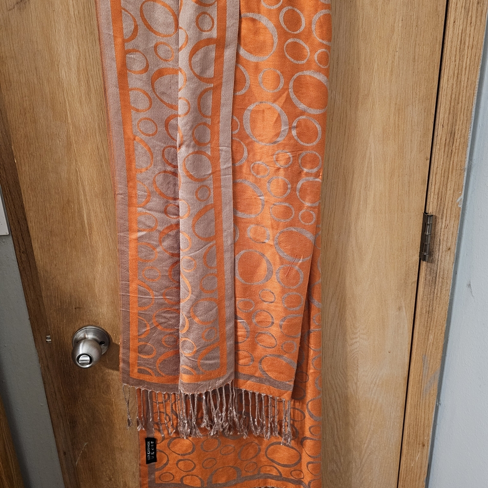 Oroton Orange and Tan Circle Scarf